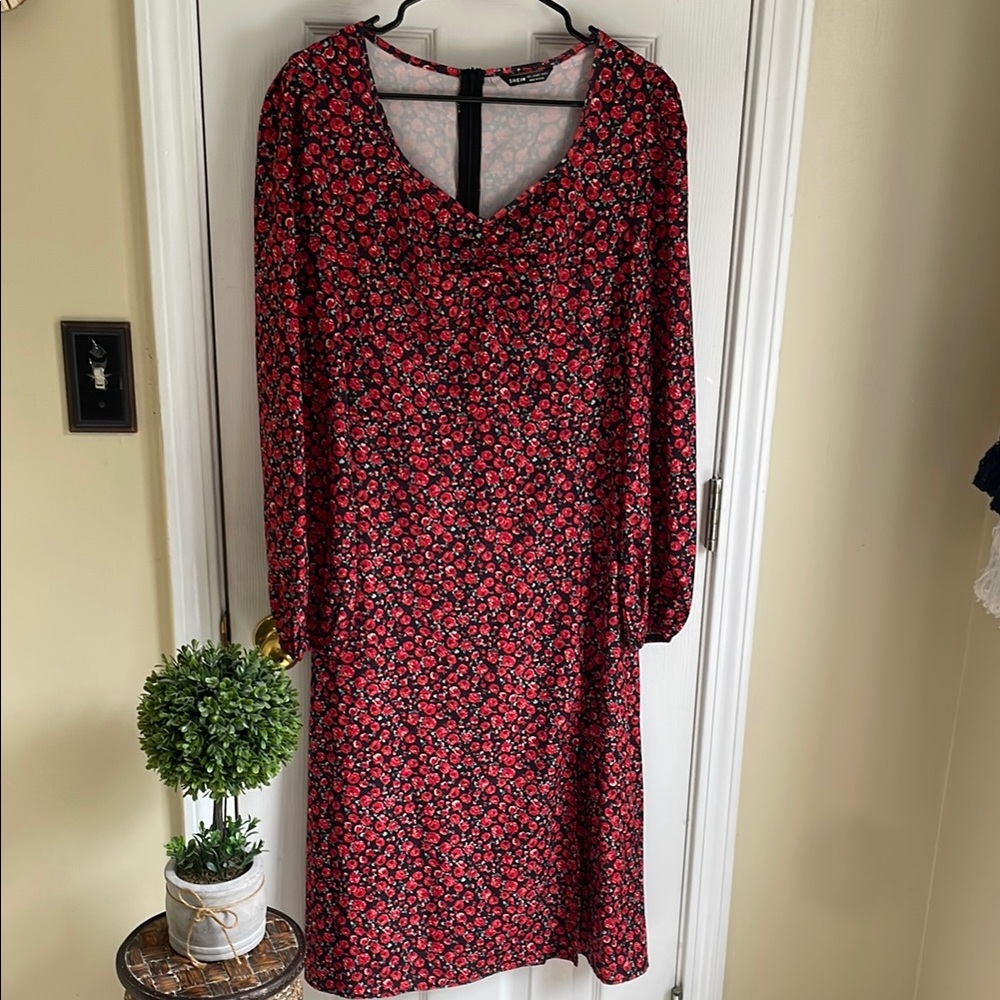 SHEIN Red Bishop Sleeve Sheath Dress for Work